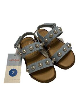Cat & Jack Selene Blue & Pearl Accent Open Toe Sandals Little Girls' Size 7